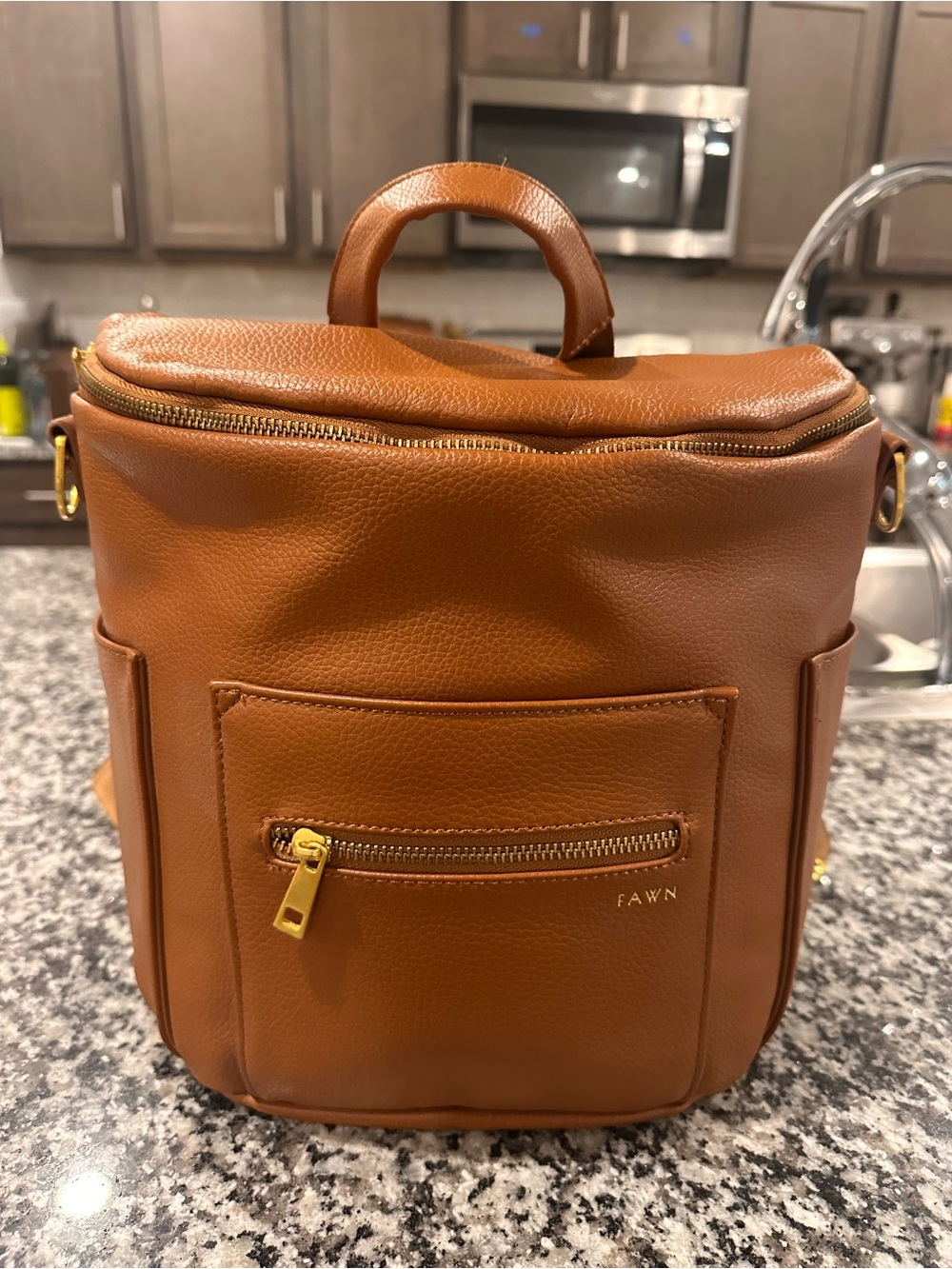 Convertible Brown Leather Backpack Tote - Tan Brown diaper bag fawn design
